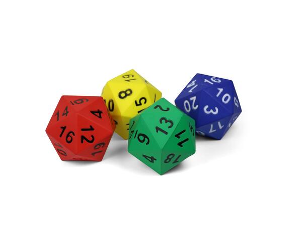 Terning 20-sidet med tall 1 stk | 15 cm skumterning m/trekk 