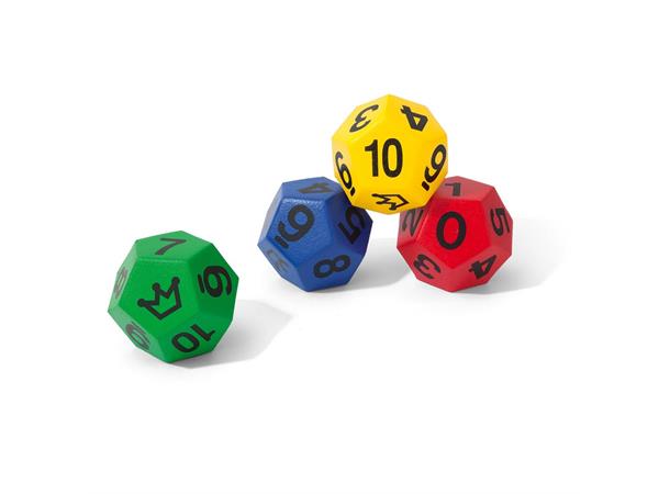 Terninger 12-sidet med tall og joker 4 stk | 20 cm skumterninger m/trekk
