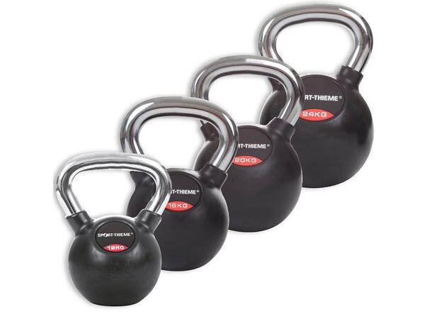 Kettlebells Gummiert Glatt kromhåndtak 4 stk | 12 til 24 kg 