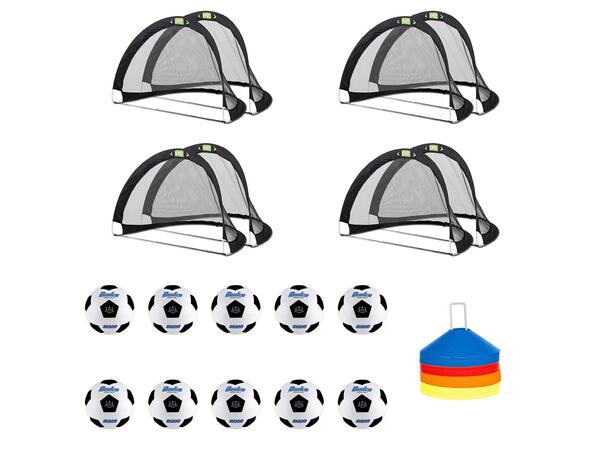 Smålagsfotball til 4 baner | Pop-up mål Pakke med fotball, pup-up mål og kjegler 