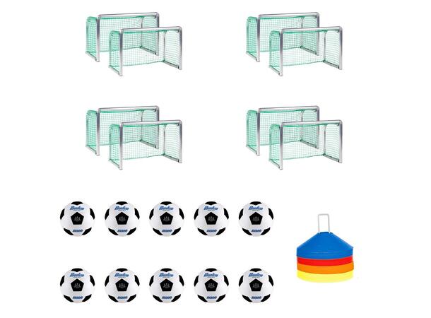 Smålagsfotball til 4 baner | Alu-mål Pakke med fotball, minimål og kjegler 