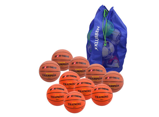 Basketballpakke Junior str 5 10 basketballer | 1 ballbag 