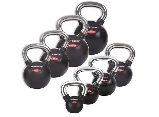 Kettlebells Gummiert Glatt kromhåndtak 8 stk | 4 til 32 kg 