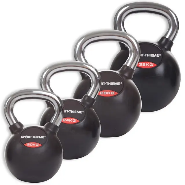 Kettlebells Gummiert Glatt kromhåndtak 4 stk | 20 til 32 kg 