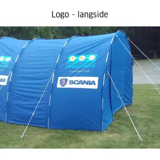 Tunneltelt tilbeh&#248;r Logo p&#229; langsiden av telt