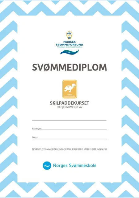 Skilpadde diplomer pakke a 20 stk Kun til klubber i Norges Svømmeskole 