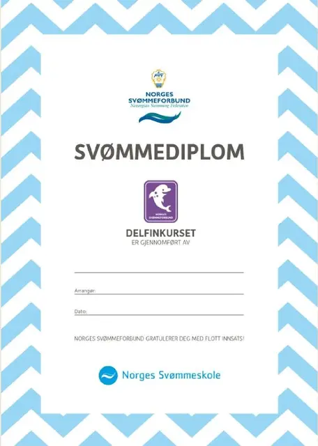 Delfinen pk á 20 med merker og diplomer Kun til klubber i Norges Svømmeskole 