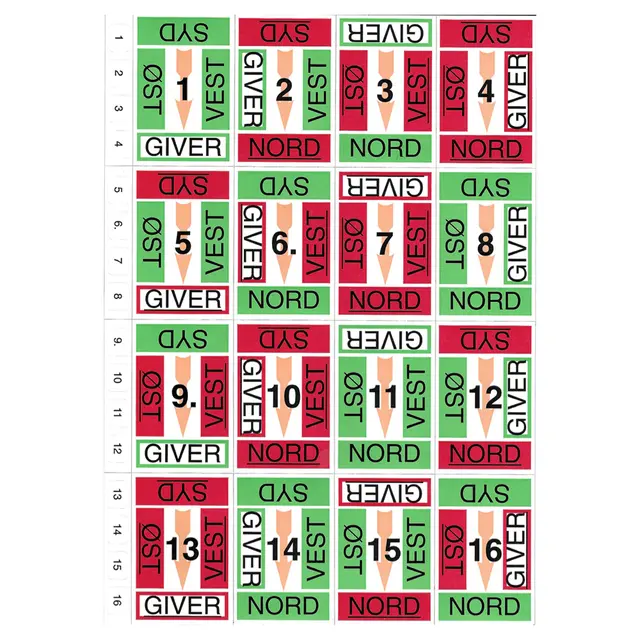 Klistremerker for Bridgesorter Prim kortdubleringsmaskin | ark 1-16 