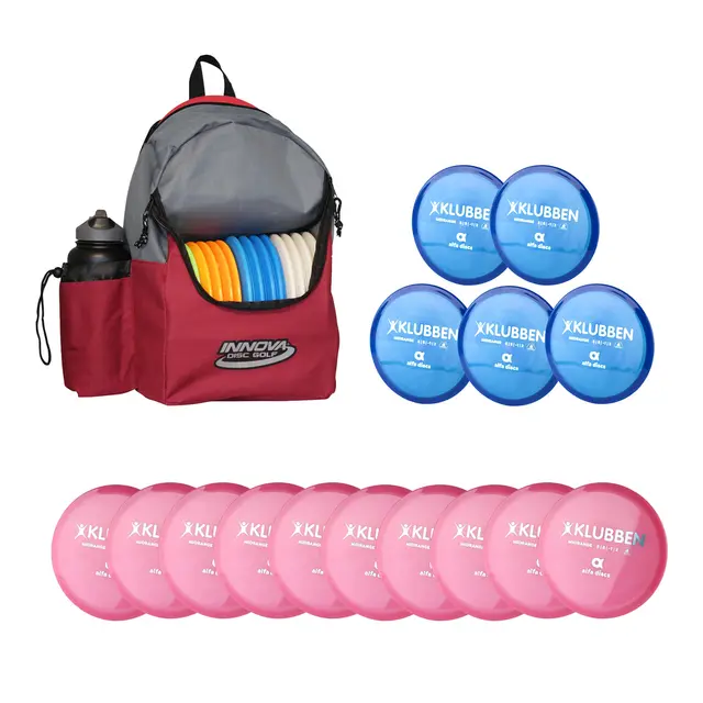 Discgolf Midrange Klubben Klassesett 15 stk mellomdistanse | Ryggsekk 