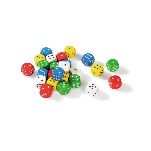 Terninger til lek og spill 25 stk | 1,5 cm fargerike terninger 